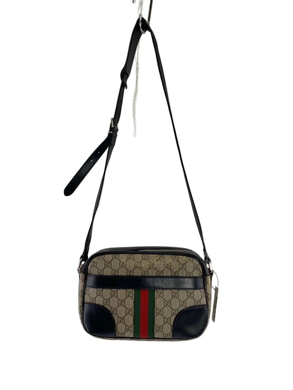 Gucci GG Supreme Leather Shoulder Bag Black Brown
